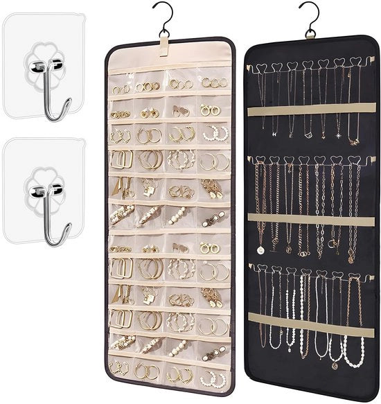 Organizzatore di accessori da polso - organizzatore da parete con 39 cassette e 3 ganci a forma di onda in metallo e catene (nero)