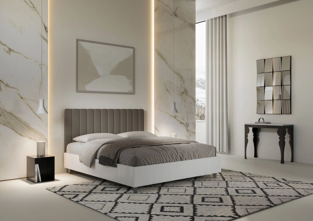 Letto Matrimoniale 160x190 cm con Rete e Contenitore Kaia Cappuccino
