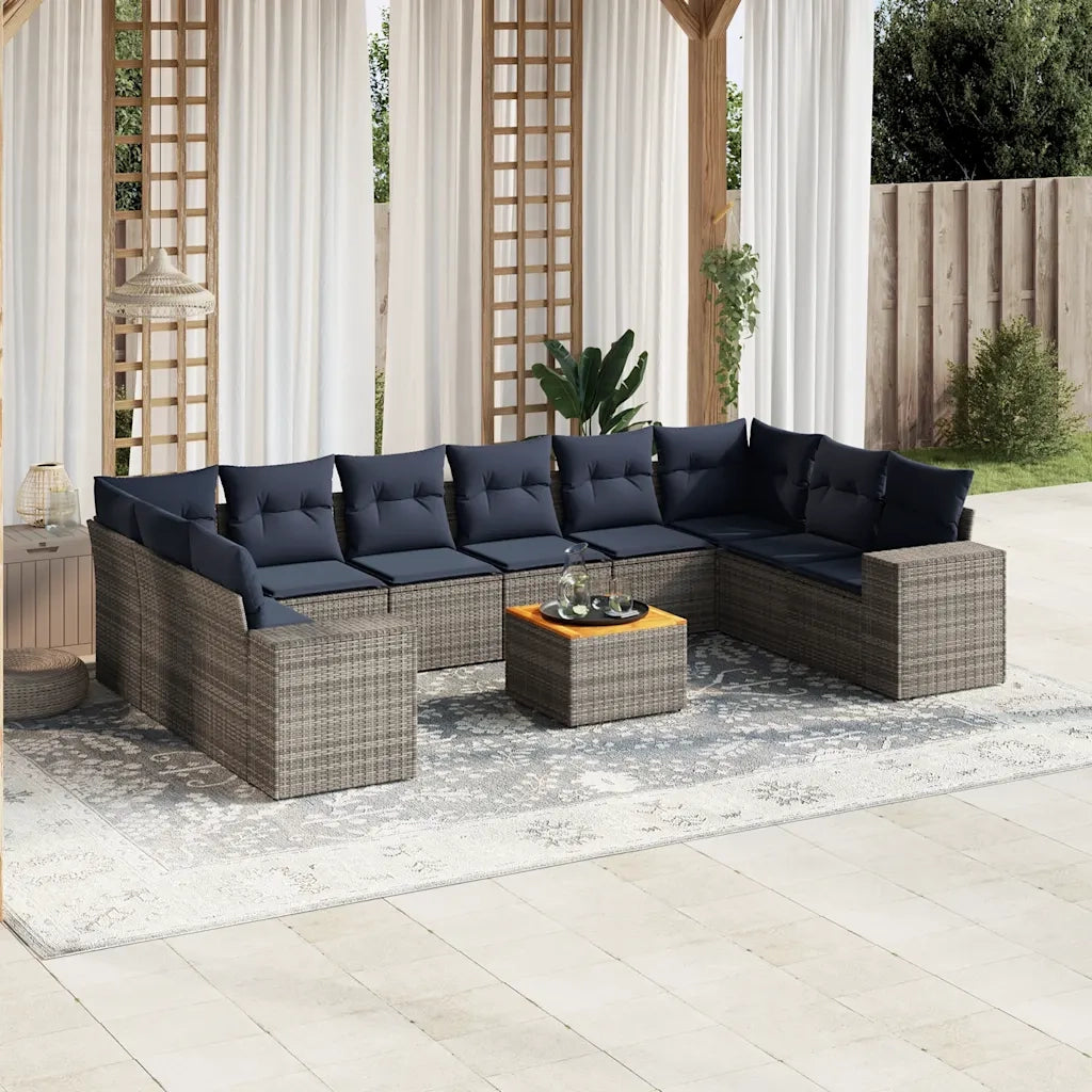 Set Divani da Giardino 11 pz con Cuscini Grigio in Polyrattan 3225620