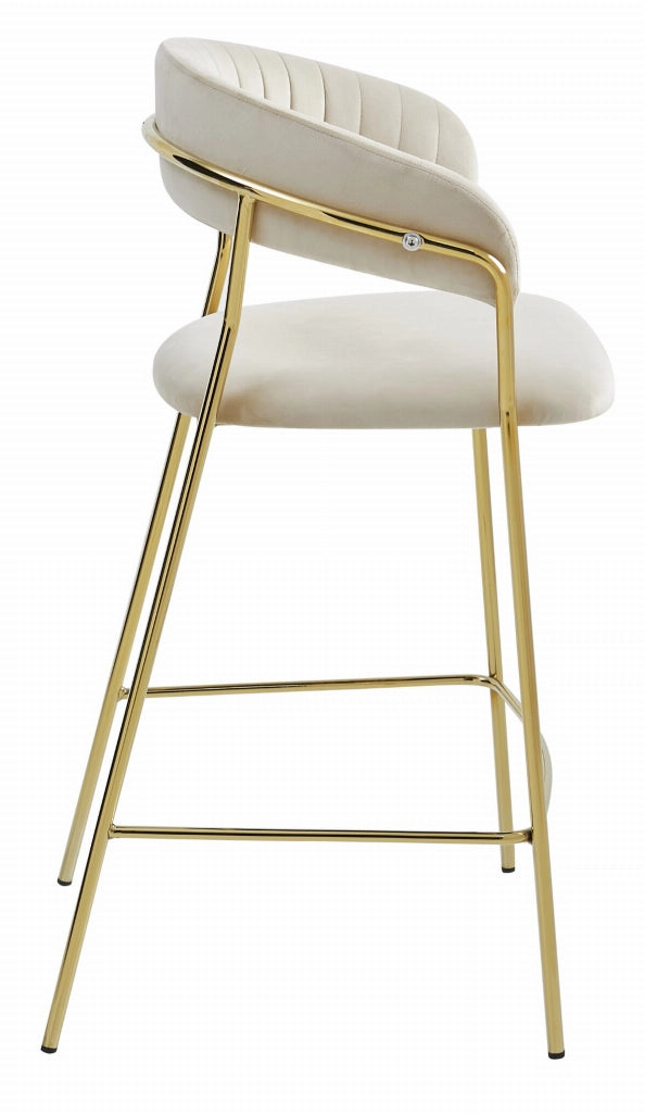 Sgabello Valora BADIA in velluto beige con gambe dorate, design ergonomico per cucina