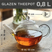 Teiera in vetro da 800ml - ideale per tè in bustina - 3 parti - con setaccio in acciaio inossidabile