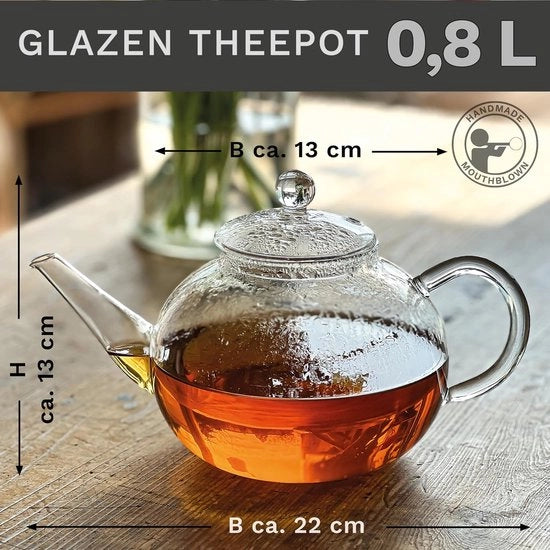 Teiera in vetro da 800ml - ideale per tè in bustina - 3 parti - con setaccio in acciaio inossidabile