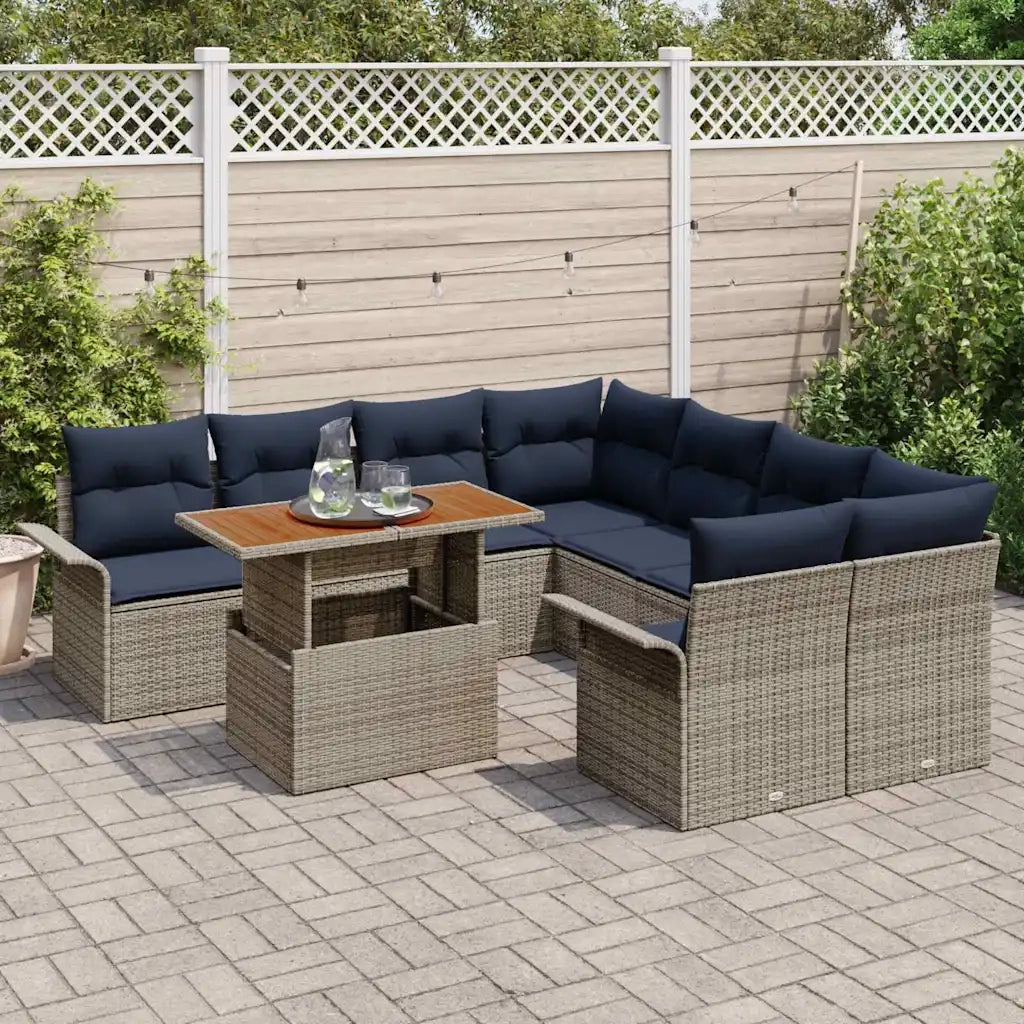 Set Divano da Giardino 9 pcs Grigio Poly Rattan 3358054