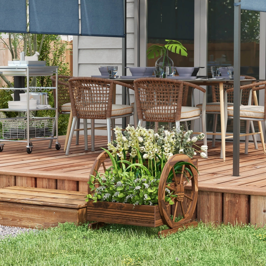 Carriola Giardino 3 Ripiani Legno con Ruote ¨C Zephmum ¨C Marrone 62x61x57cm