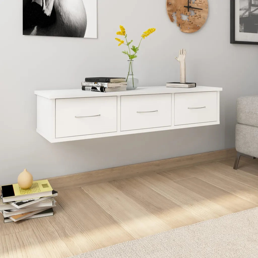 Scaffale con Cassetti a Parete Bianco 88x26x18,5 cm Multistrato 800594