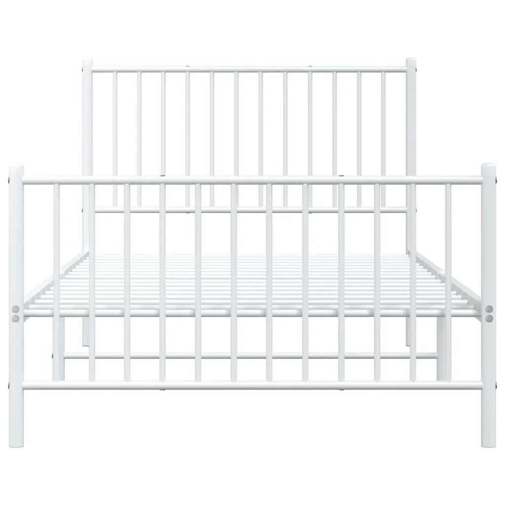 Letto singolo | Letto per adulti | Giroletto con Testiera e Pediera Metallo Bianco 100x200 cm