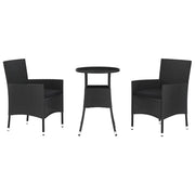 Set Bistr¨° da Giardino 3 pz | Set Salotto da Giardino con Cuscini in Polyrattan Nero