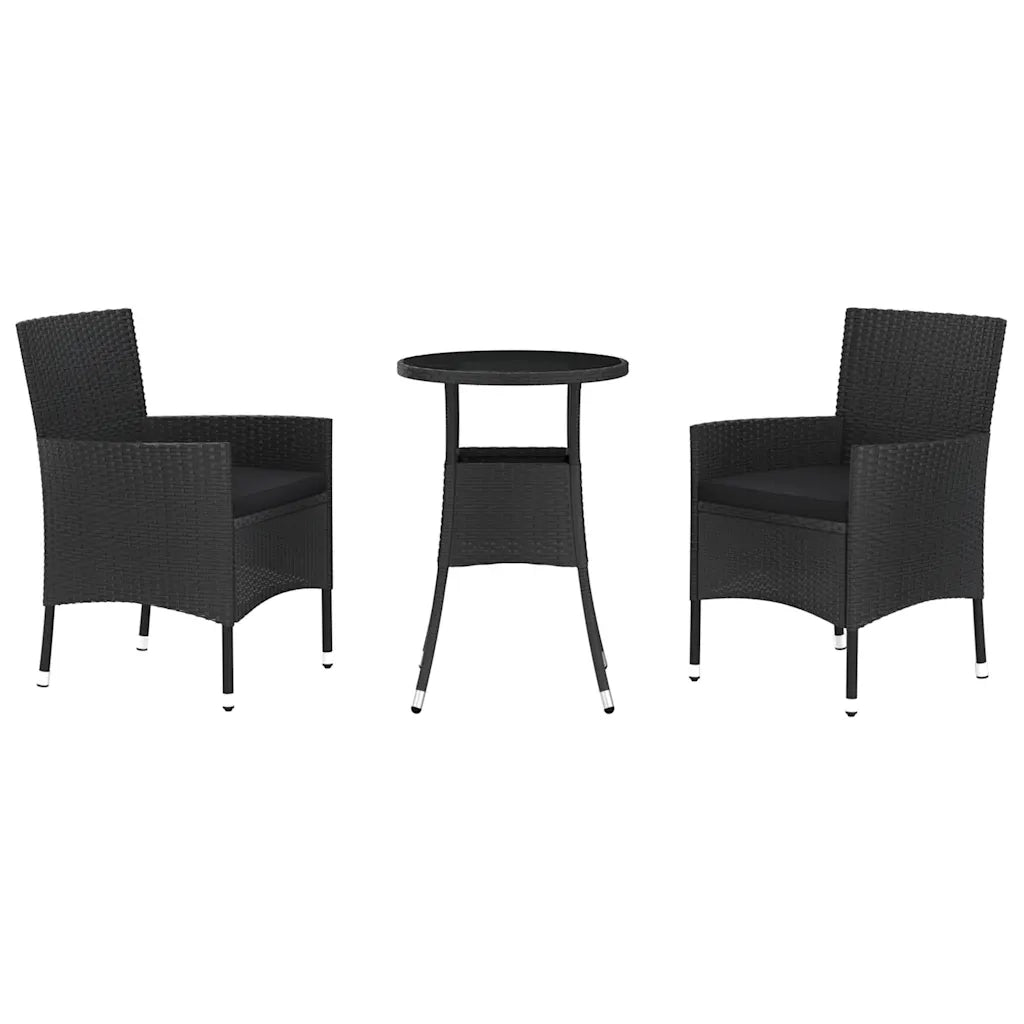 Set Bistr¨° da Giardino 3 pz | Set Salotto da Giardino con Cuscini in Polyrattan Nero