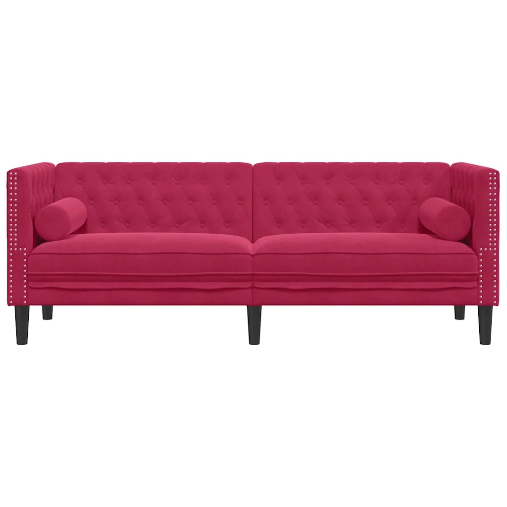 Divano Chesterfield con Rinforzi 3 Posti Rosso Vino in Velluto 372697