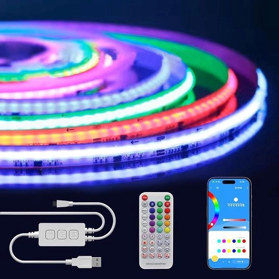 Striscia LED RGB Smart con Controllo App e sincronizzazione con la musica, 2m, con alimentazione USB e tecnologia COB per illuminazione di ambienti di gioco, stanza da letto e feste DIY