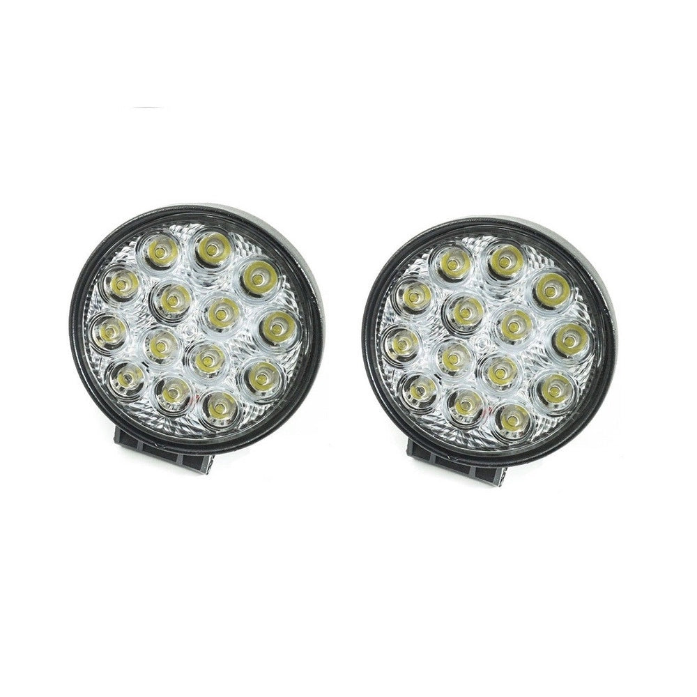 Trade Shop - 2x Faro Supplementare 12v 14 Led 42w Profondita Auto Fuoristrada Rotondo 6000k -