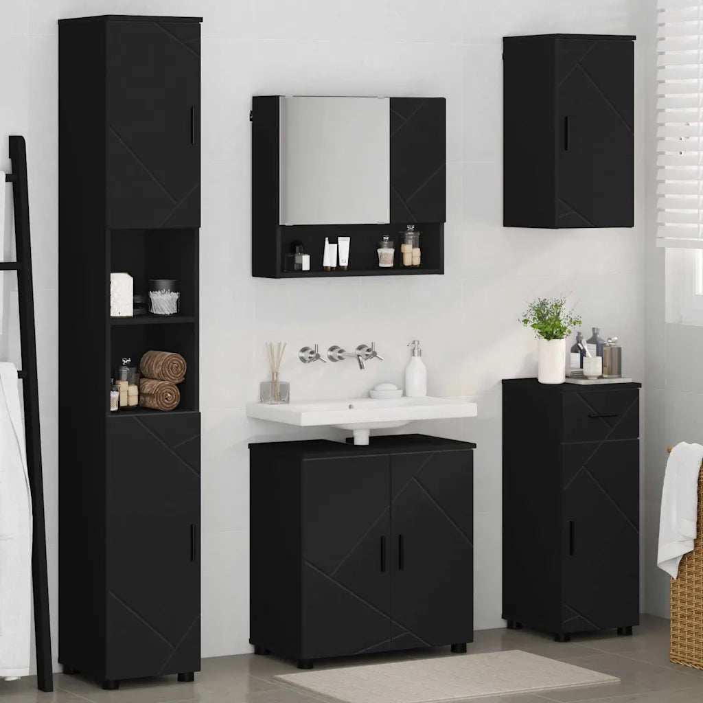 Set di mobili per il bagno con cassetto con porta 5 pcs Nero 3392994