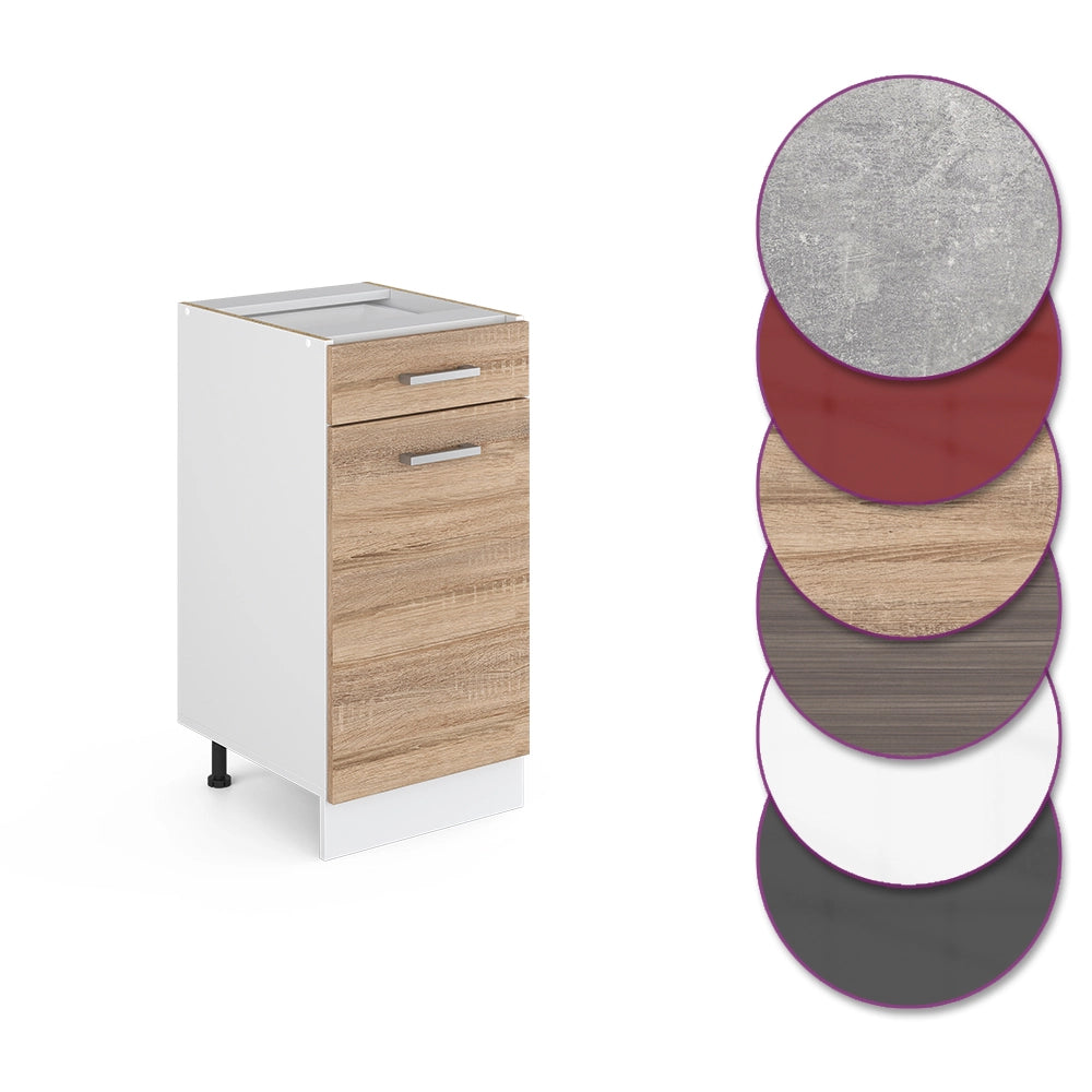 Mobiletto base per cucina R-Line Sonoma/Bianco 40 cm senza piano di lavoro Vicco