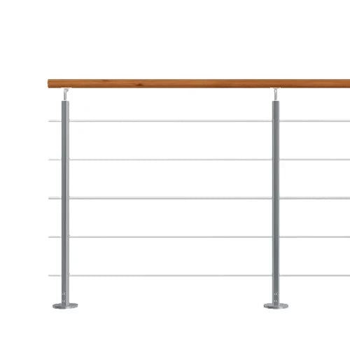 INOLINE - Kit di balaustre piatte in alluminio da 2 m pronte per il montaggio in grigio alluminio con corrimano in rovere tinto