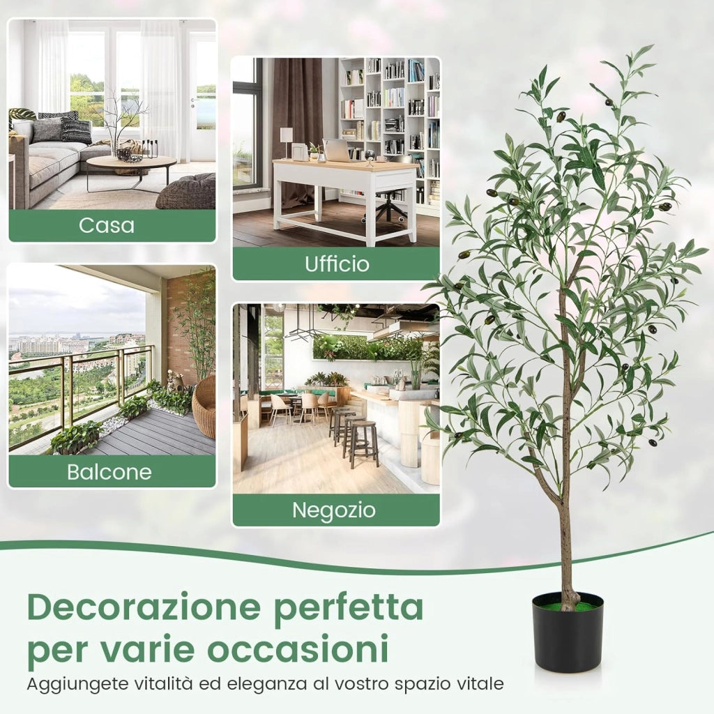 2 Pezzi Pianta Finta di Oliva 160 cm, Pianta Olivo Artificiale in Vaso Decorazione per Casa e Ufficio, Pianta Finta in PE con Frutti Realistici da Interno ed Esterno (2)