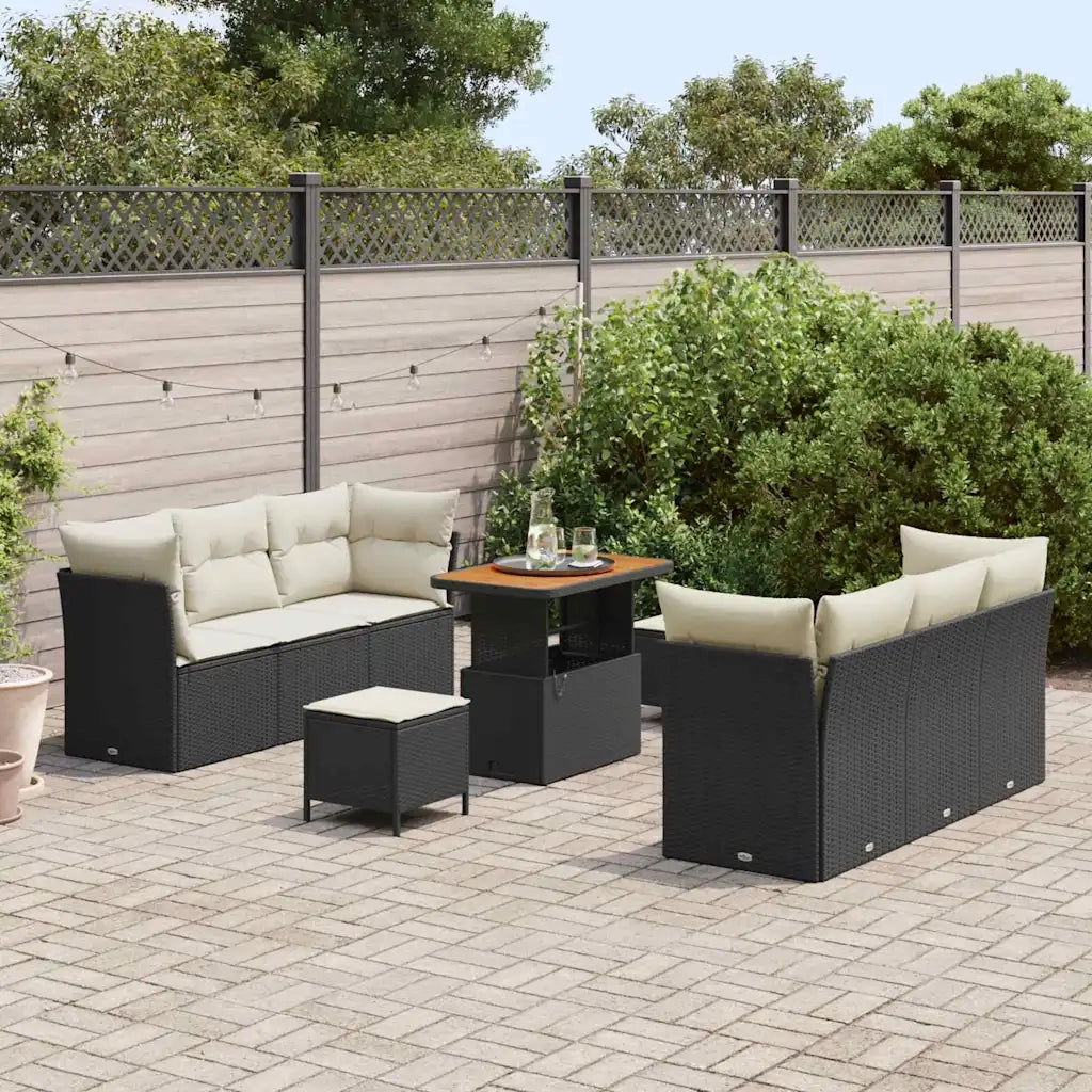 Set Divano da Giardino 9 pcs Nero e Crema polyrattan 3363390