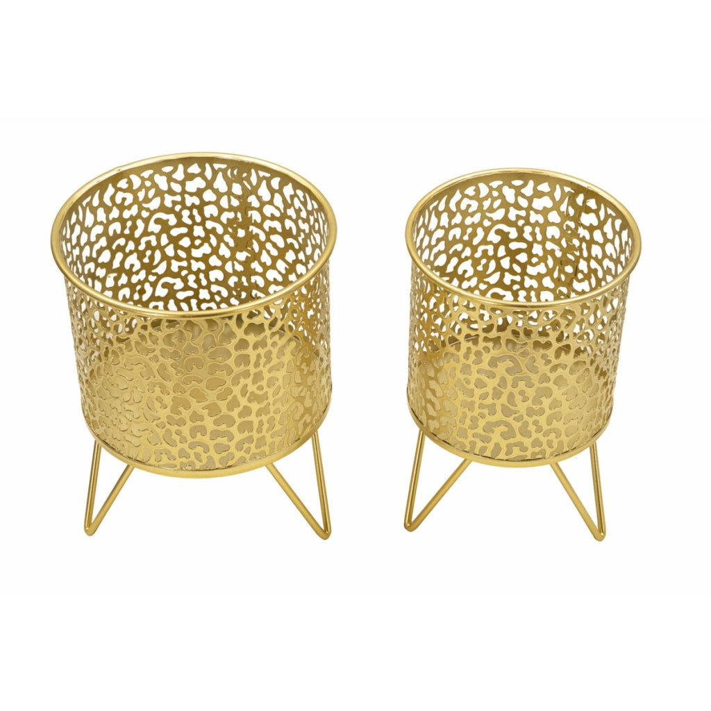 Set di 2 Vasi per Piante VKH415, Oro, Metallo, 16x16x20 cm