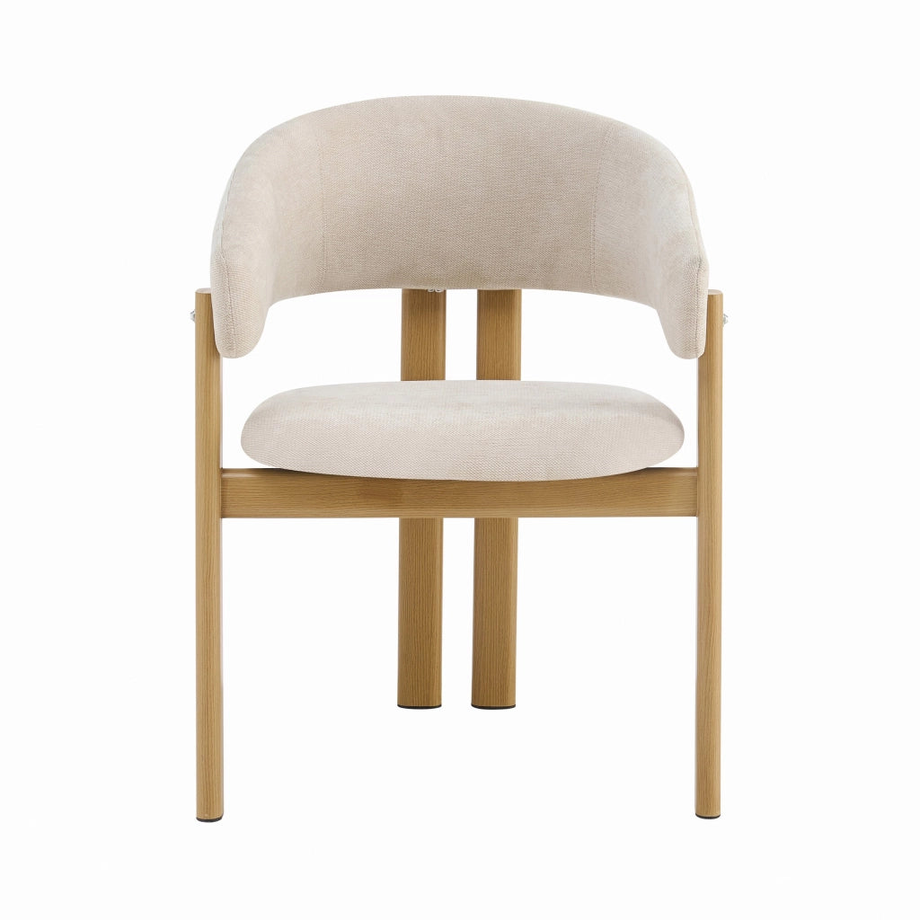 Sedia da pranzo, set da 2, gambe in metallo effetto legno, lino, color naturale e beige