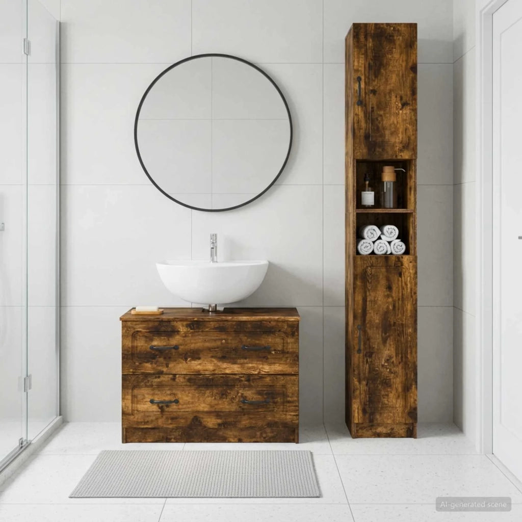 Set di Armadi da Bagno da 2 Pezzi UTRECHT Rovere Fumo
