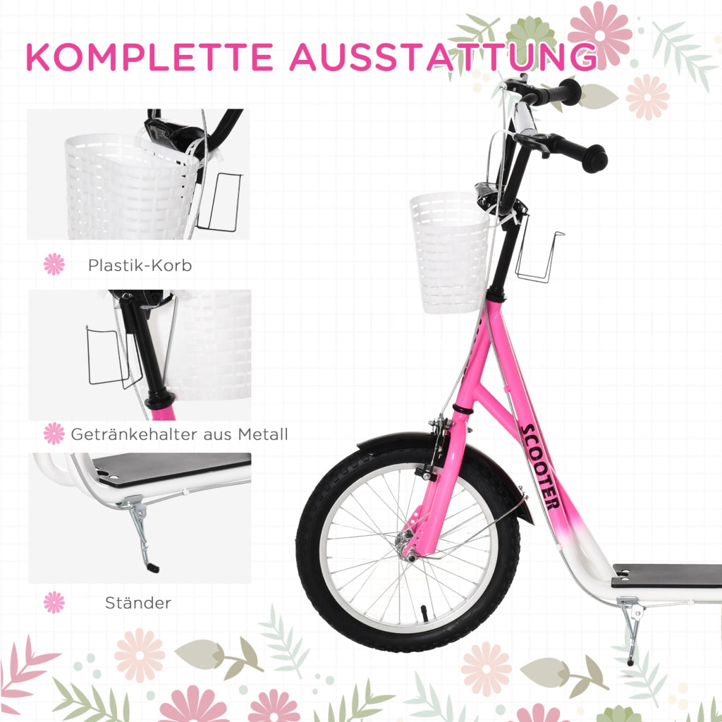 Trotinette per Bambini con Freno e Cestino ¨C zephmum ¨C Bianco e Rosa