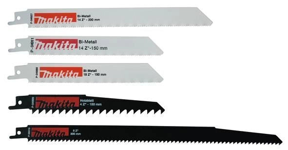 Makita P-83945 Set Lame Sega a Sciabola 5 Pezzi HCS BIM Universale Legno Metallo Plastica Cartongesso