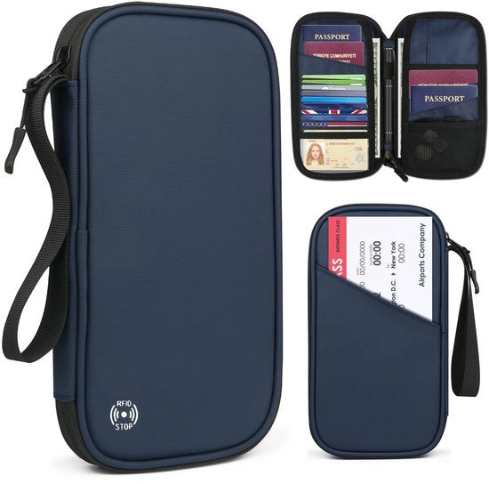 Organizzatore di Documenti di Viaggio (4-5 Stuks) - Blocco RFID + Impermeabile - Portamonete di Viaggio / Portafoglio di Viaggio / Custodia per Carte di Credito (9 Facciate) - Adatto per Uomini e Donne, Ideale per Viaggi di Famiglia