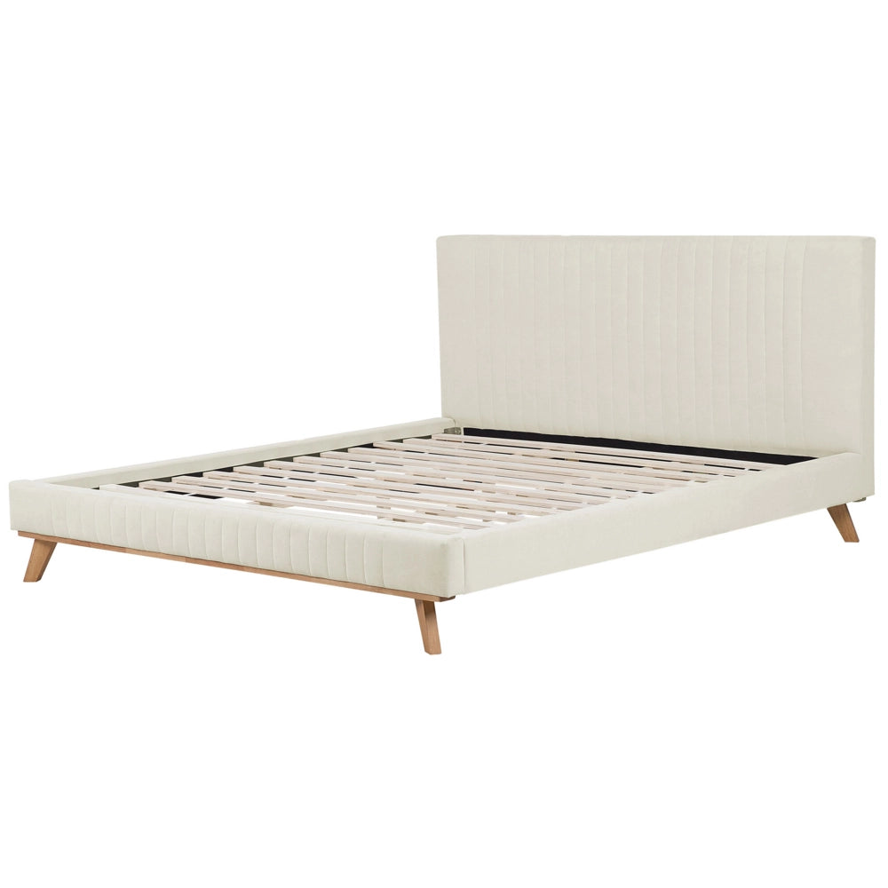 Letto 180 x 200 cm ciniglia beige con struttura imbottita testiera trapuntata a canale