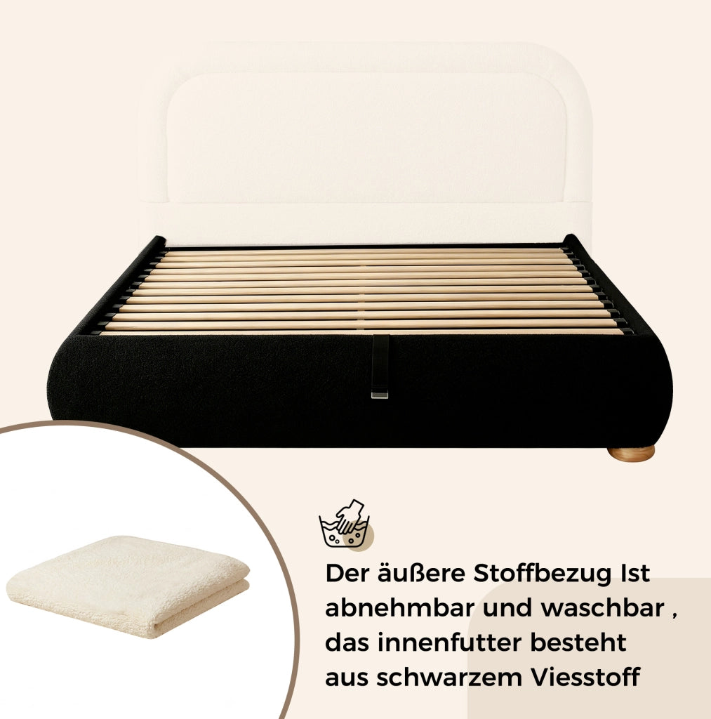 Letto con contenitore idraulico beige 207 × 157 × 97 cm