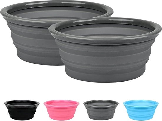 2 x contenitori per viaggio pieghevoli per cani e gatti, 1 set contenitore per cibo per cani pieghevole, cibo per viaggio, contenitore per acqua portatile, becher (grigio)