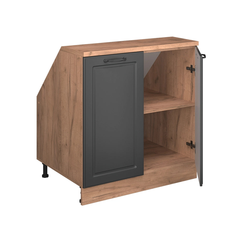 Mobile cucina sottotetto R-Line Antracite rustico/Rovere dorato 80 cm con 2 porte, carcassa 60 cm profondità Vicco