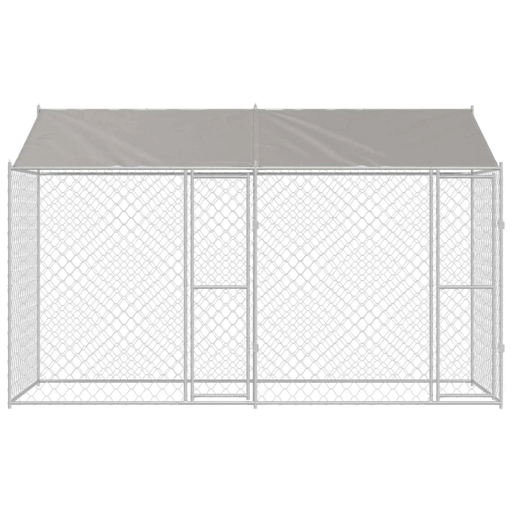 Gabbia per Cani con Tetto Argento 400 x 200 x 256 cm
