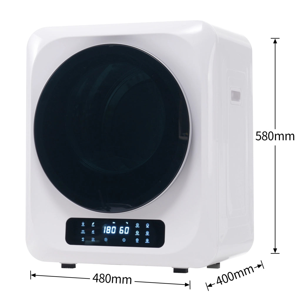 Asciugatrice Compatta a Evacuazione 3 kg 850 W con 6 Programmi; Cestello Inox e Installazione a Parete