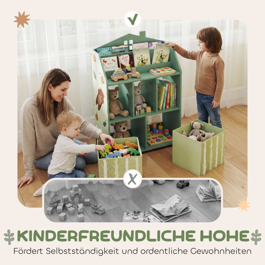 Libreria per bambini con 2 cassetti in tessuto ¨C zephmum ¨C 62.5x30x91.5 cm Verde