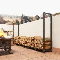 Legnaia da 0.8m³ Regolabile con Telo Impermeabile e Catene in Acciaio, 235x31x116 cm, Nero