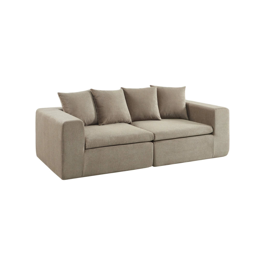 Divano modulare in tessuto ciniglia, 2 posti, beige scuro