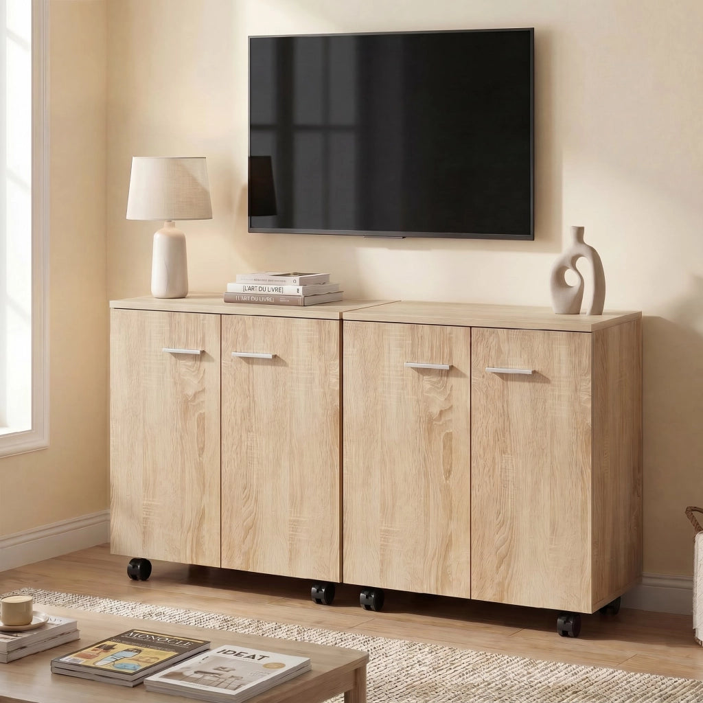 Buffet basso con ruote e 2 ante ¨C zephmum ¨C legno naturale 60x35x65 cm