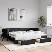 Divano Letto Estraibile con Cassetti-Sofa Letto-Daybed Nero 90x200 cm in Tessuto 953359