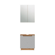 Vicco Set di mobili da bagno Rovere/grigio con struttura in piastrelle 2 parti