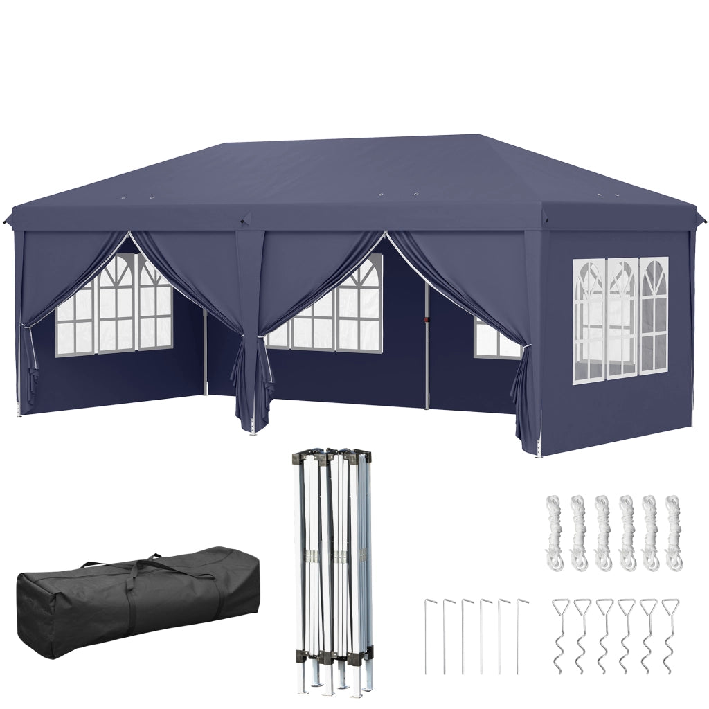 Gazebo Pieghevole 6x3 m ¨C zephmum ¨C Blu Acciaio Poliestere 6 Pannelli