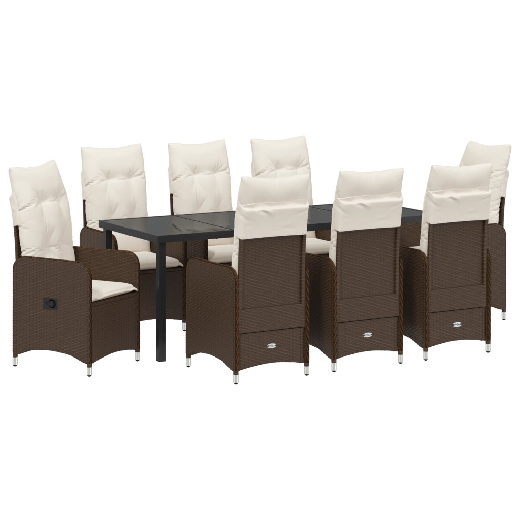 Set da Pranzo da Giardino a 9 Pezzi in Marrone Rattan Polietilene