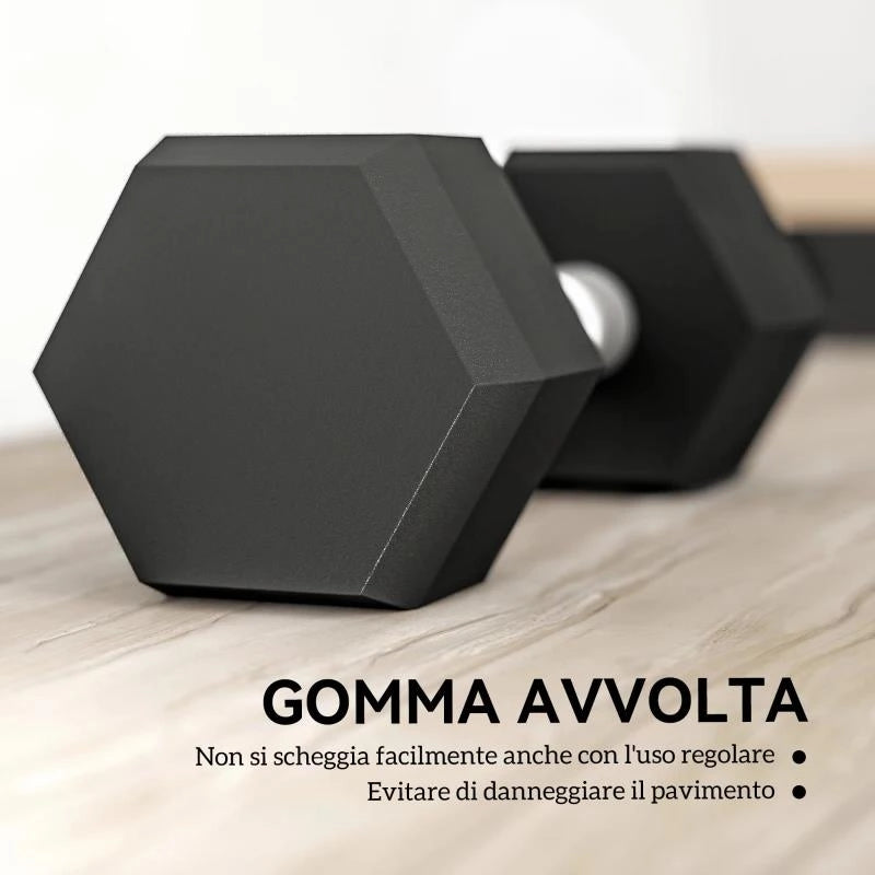 SET DI 2 MANUBRI DA 6 KG ESAGONALI CON PRESA ANTISCIVOLO E RIVESTIMENTO IN GOMMA, NERO