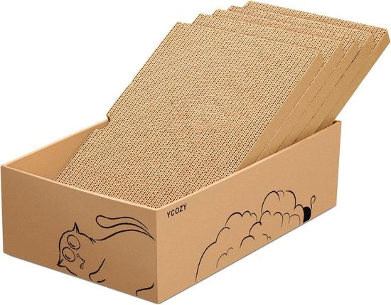 Pavimento per gatti con scatola e 5 piastrelle in cartone a doppia faccia XXL per gatti, cartone sostituibile di alta qualità, mobili per gatti sostenibili