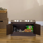 Mangiatoia rialzata per cani con contenitore e 2 ciotole estraibili in MDF color caffè 60 × 30 × 34 cm