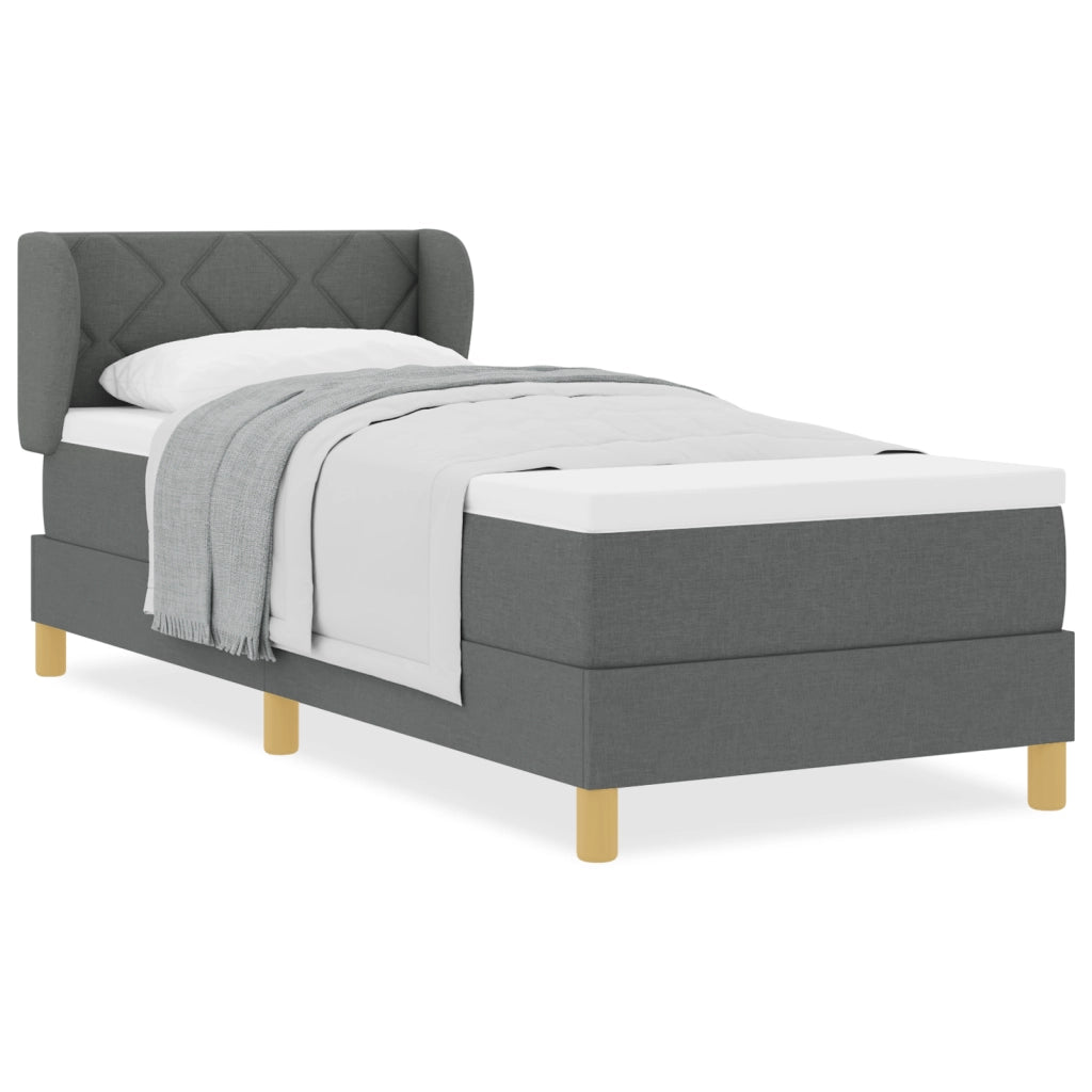Letto Box Spring con Materasso Grigio Scuro, 80x200 cm, Tessuto