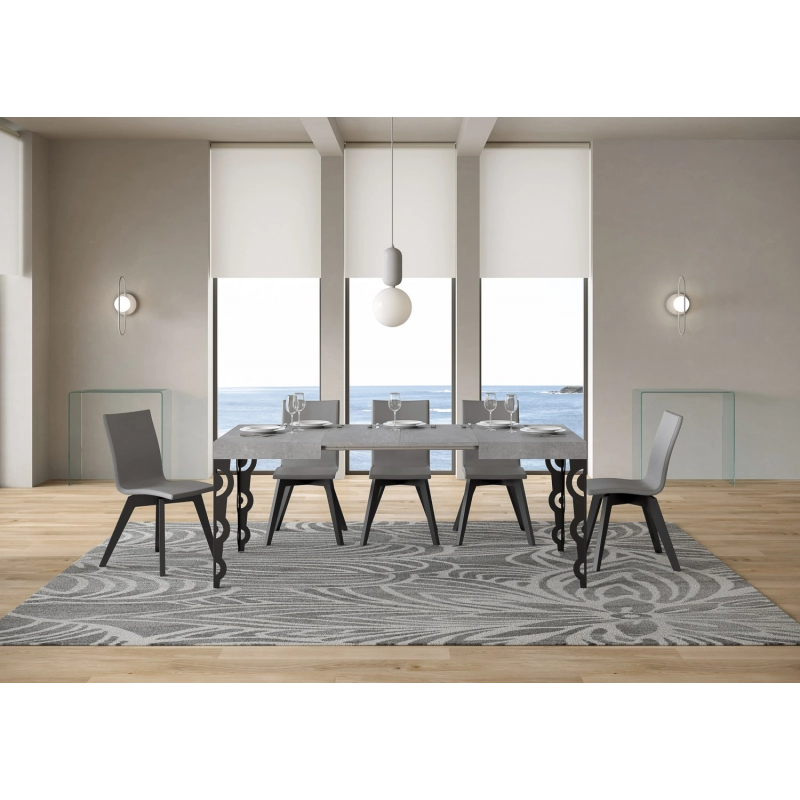 Tavolo allungabile 70x110/194 cm Karamay telaio Antracite - Cemento