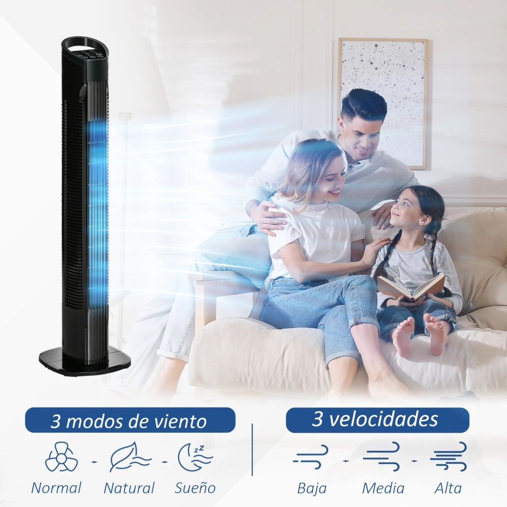 Ventilatore a Torre 50W con Telecomando ¨C zephmum ¨C Nero 20x78.5 cm