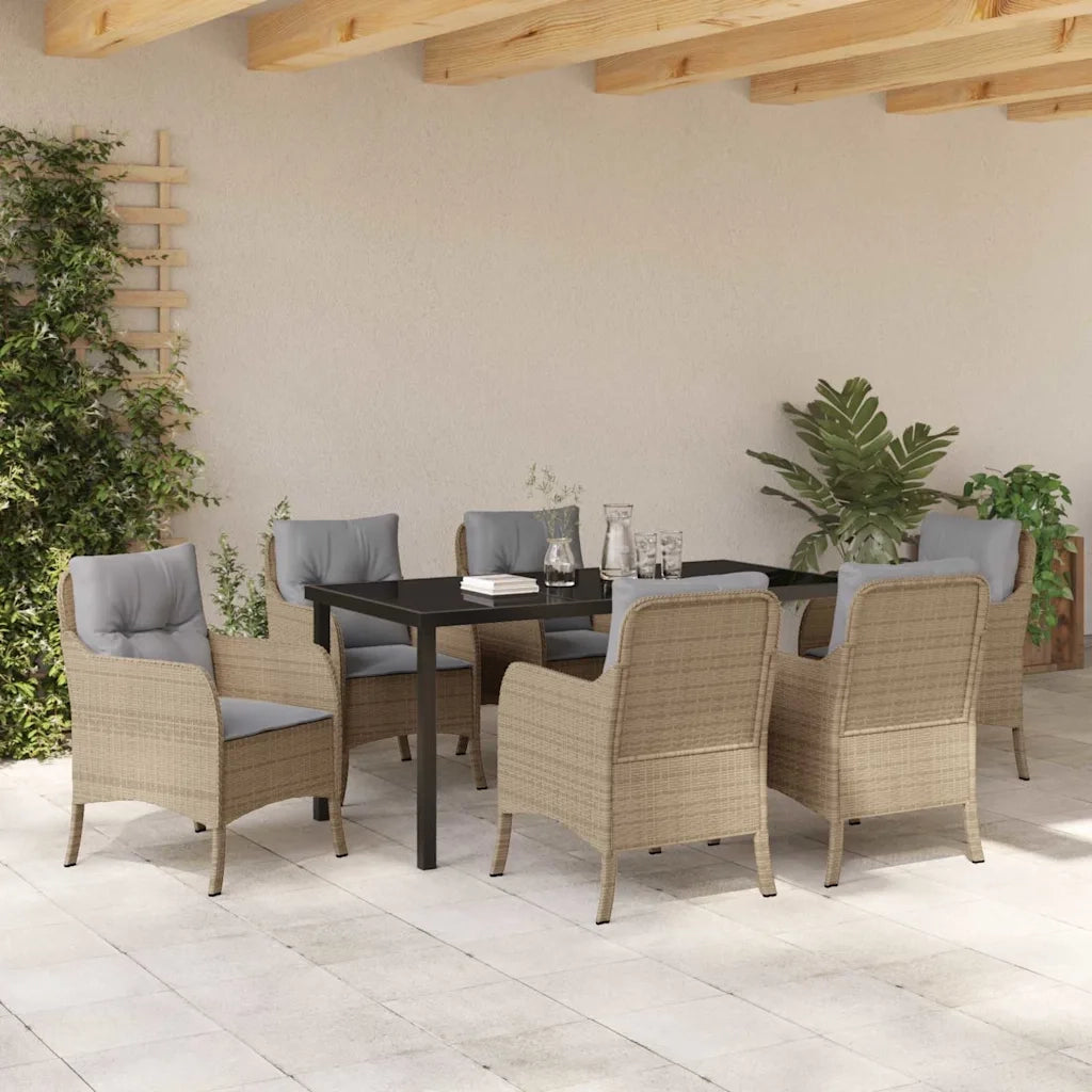 Set da Pranzo per Giardino con cuscino 7 pcs Beige polyrattan 3380180