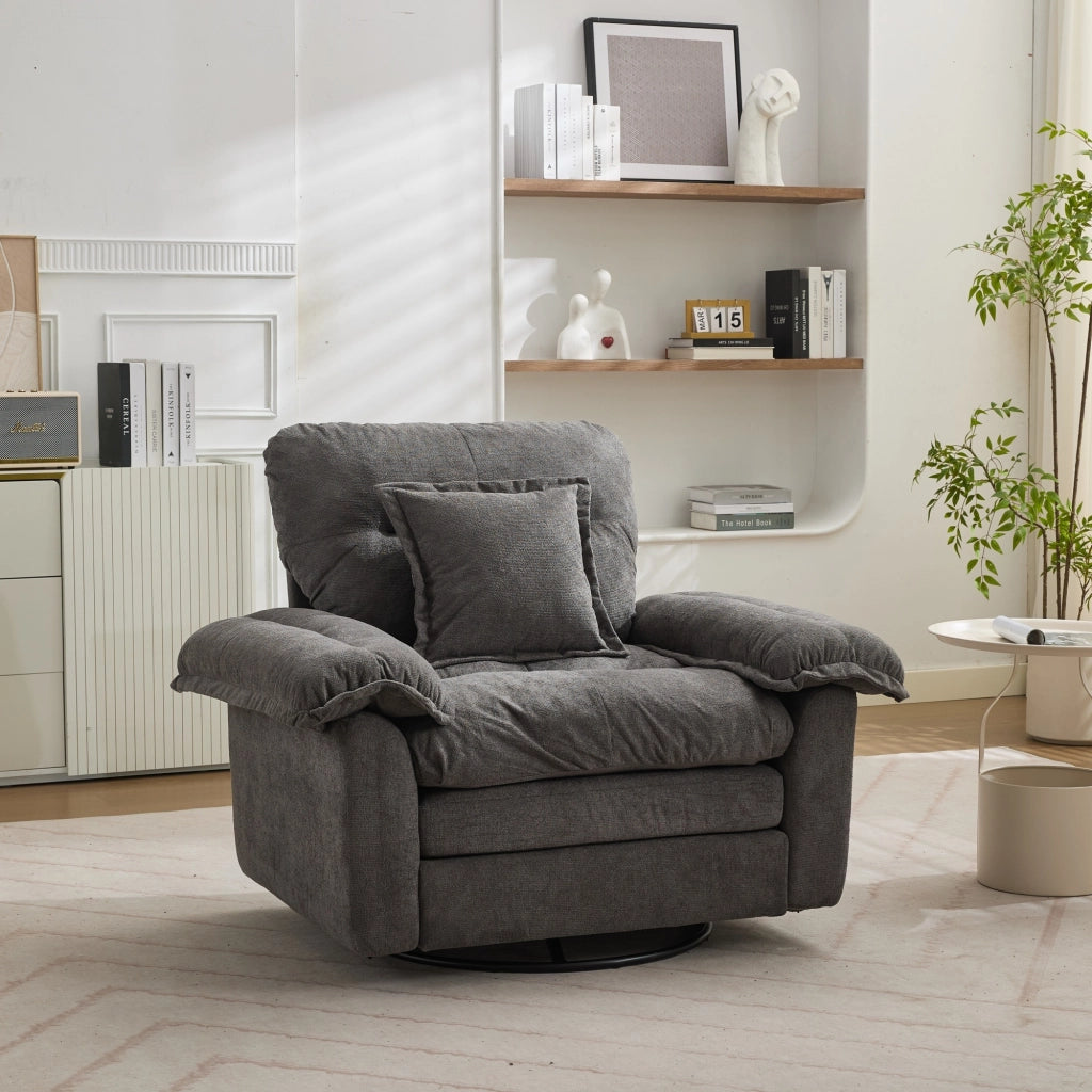 Poltrona girevole 360° con Cuscino di supporto in Chenille Grigio 116 × 84 × 96 cm