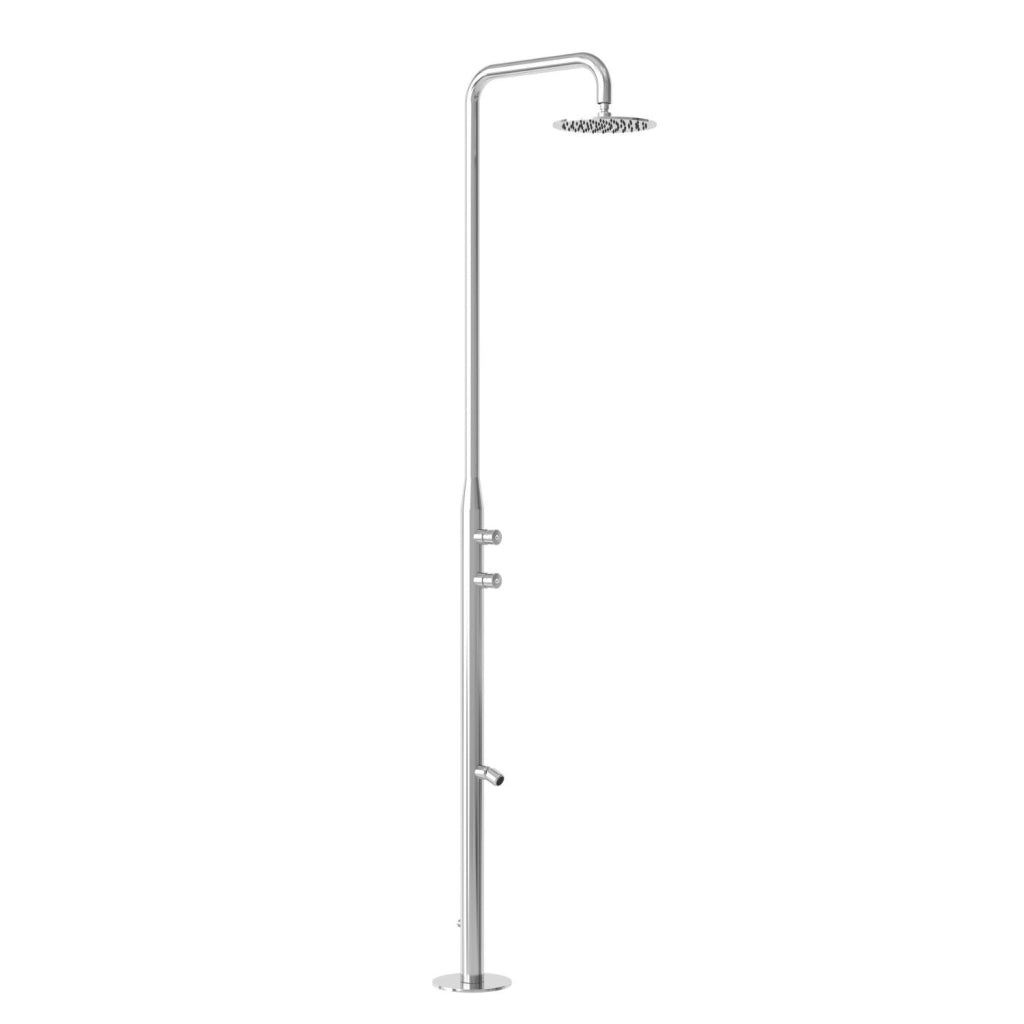 MPC Doccia piscina outdoor inox acciaio inox 316L con soffione 25 cm e lavapiedi pulsanti temporizzati indipendenti ingresso acqua dal basso MX3038DT-INOX