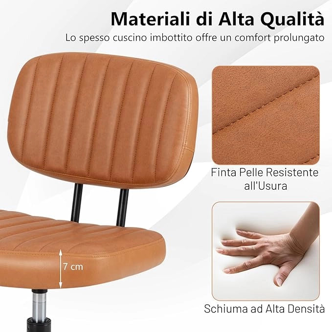 Sedia da Ufficio, Sedia da Scrivania senza Braccioli con Ruote, Altezza Regolabile con Rotazione a 360°, Sgabello per Scrivania con Ruote, Portata 135 kg